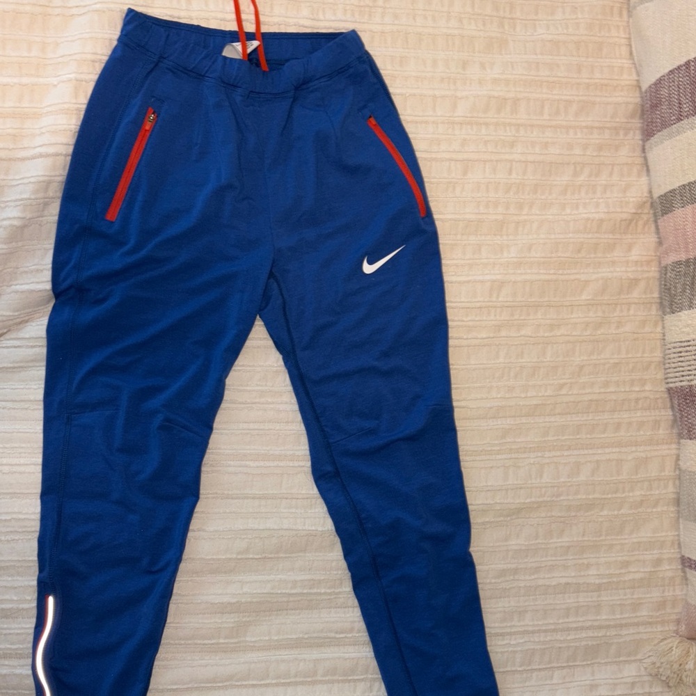Blue Nike Drawstring Stretchy Pants Orange Detail